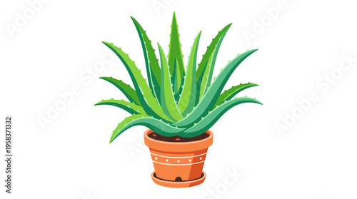 Vibrant Aloe Vera Plant in Terracotta Pot Illustration.