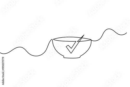 One line drawing of a healthy salad bowl minimalist food vector illustration on white background
