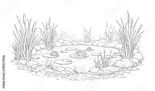 Of a tranquil pond with water lilies and cattails lily lotus