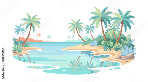 Tropical Island Paradise with Palm Trees and Clear Water.