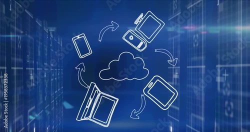 Animation of online security padlock and data processing over computer circuit board