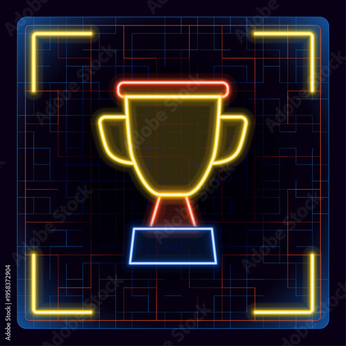 Trophy winner cup, award, vector icon. Cyber neon futuristic icon.