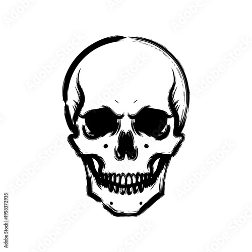 Grunge Skull Illustration - Black and White Graphic Design Element
