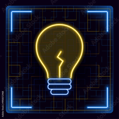 Light bulb icon. Idea lamp amp concept. Futuristic tech editable glowing illustration.
