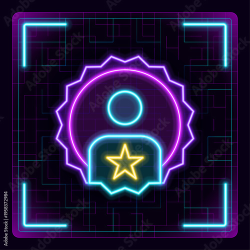Star favorite user icon. Cyber neon futuristic icon.