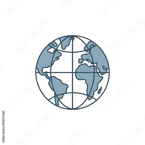 Simple illustration of a blue and grey world globe with landmasses