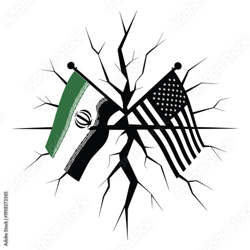 Iraq and united states flags crossing within cracked earth imagery
