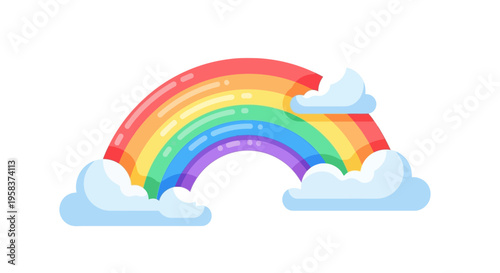 Vibrant Rainbow Arch with Fluffy Clouds Illustration.
