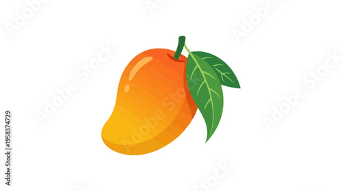 Vibrant Ripe Mango Fruit with Green Leaves Illustration.