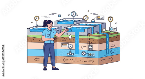 Woman Explaining Groundwater Hydrology Model.