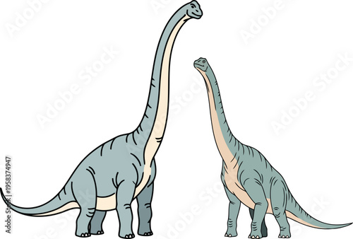 Two sauropod dinosaurs standing side by side vector illustration