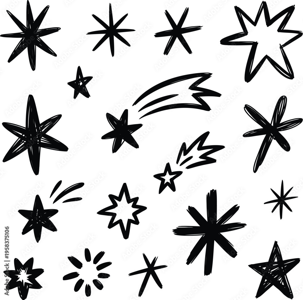 Obraz premium Collection of various star and explosion symbols