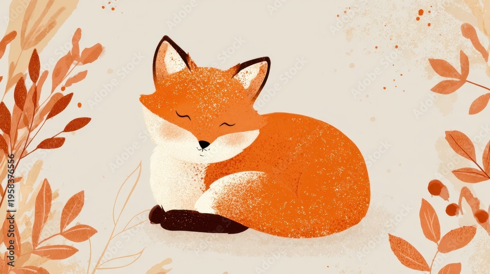 Fototapeta premium Cute fox resting among plants