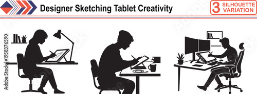 Designer Sketching on Digital Tablet, Concept of Creativity, Modern Art and Tech Workflow