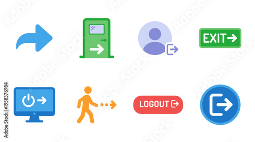 Vector icons of various interface symbols displayed on a screen for user navigation.