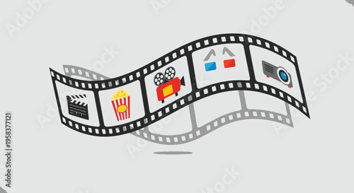 Film strip with cinema icons vector illustration for entertainment concepts