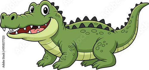 Cute crocodile cartoon character smiling friendly reptile animal mascot green alligator vector illustration isolated design