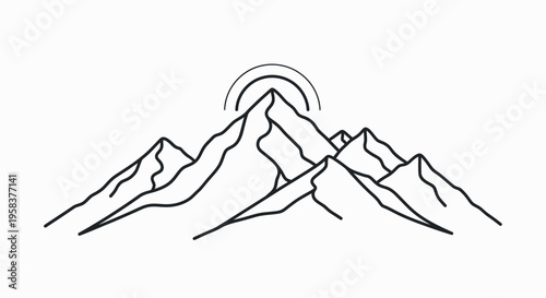 Mountain range silhouette with sun graphic outdoor adventure concept