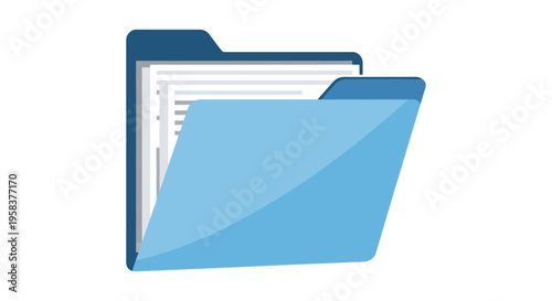 Open blue folder with documents illustration for data organization and storage