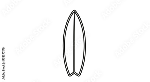 Outline of a surfboard on white background for recreational water sports