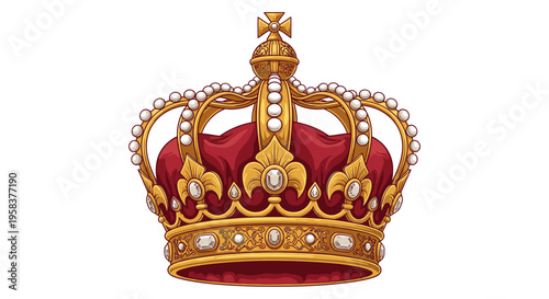 Ornate gold and ruby crown illustration isolated on white background