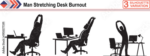 Man Stretching at Desk to Relieve Burnout, Concept of Corporate Wellness and Healthy Work