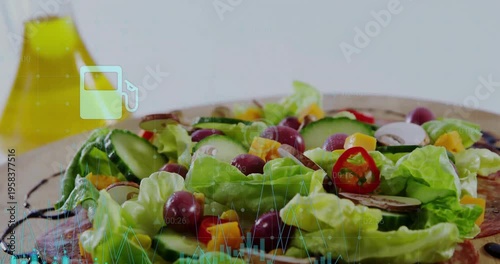 Audio activating waveform pulsing as sector icons appearing above salad bowl visualizing sectors