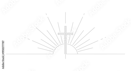 Christian Cross with Sun Rays, Religious Symbol of Hope and Faith