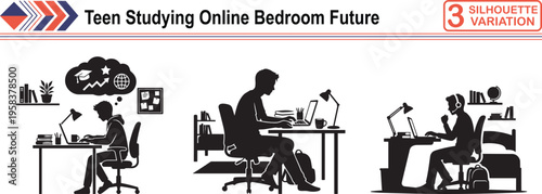 Teen Studying Online in Bedroom, Concept of Remote Learning, Academic Future and Tech Success
