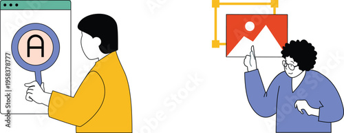 Collaboration between designers reviewing and editing visual content on a digital platform