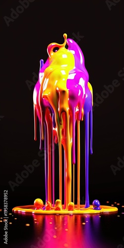 Colorful Melting Paint Drip Abstract Neon Liquid Splash Glowing Art Background