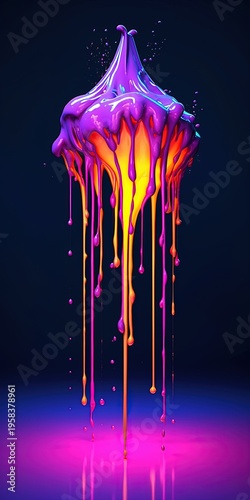 Colorful Melting Paint Drip Abstract Neon Liquid Splash Glowing Art Background