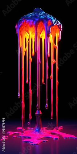 Colorful Melting Paint Drip Abstract Neon Liquid Splash Glowing Art Background