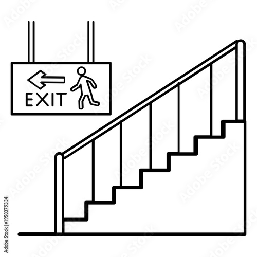 emergency exit by the stairs concept, escape route indicator vector icon design