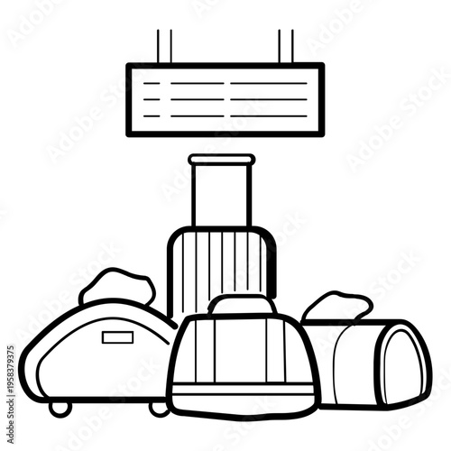 travel luggage at transit terminal concept, airport baggage waiting area vector icon design