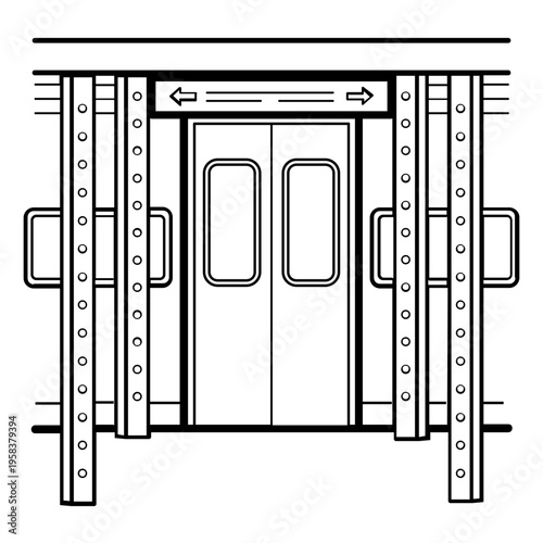 subway train door with direction Signs concept, metro entry exit doorway vector icon Illustration
