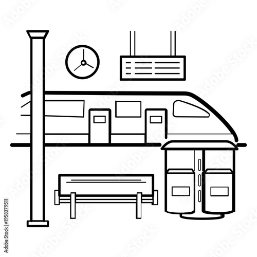 train boarding platform concept, metro station waiting area vector icon design,