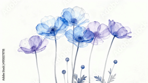 Violet Garden Blue and Purple Flowers isolated watercolor vector illustration svg