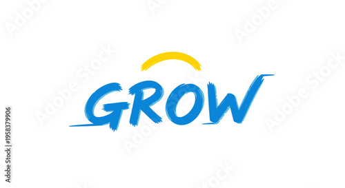Grow word with sunrise graphic, business growth concept, bright future idea