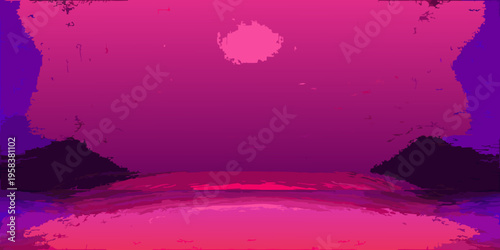 Abstract pink and purple landscape with a bright central glow