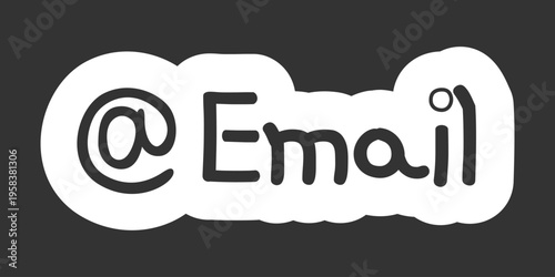 Email black and white line drawing sticker. Digital communication. At symbol. E-mail inbox. Doodle outline illustration isolated. Minimal planner icon label design. Monochrome printable clipart