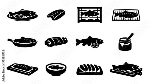 Trout Food Silhouettes Set - Fish Dishes, Cooking and Gastronomy Icons