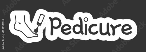 Pedicure black and white line drawing sticker. Self-care day. Beauty appointment. Spa routine. Doodle outline illustration isolated. Minimal planner icon label design. Monochrome printable clipart