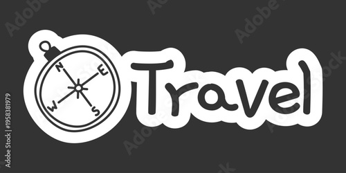 Travel black and white line drawing sticker. Vacation trip. Journey schedule. Adventure reminder. Doodle outline illustration isolated. Minimal planner icon label design. Monochrome printable clipart