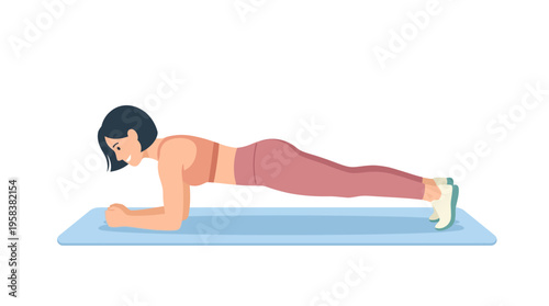 Woman performing a plank exercise on a mat.