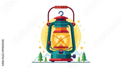 Vintage Camping Lantern Illustration with Warm Glow.