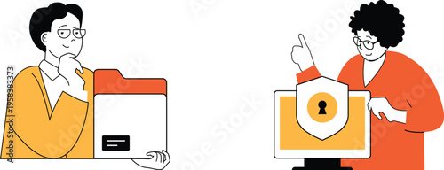 Contrast between data access and secure digital protection illustrated by two individuals