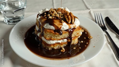 Decadent Chocolate Lava Cake Stack with Whipped Cream