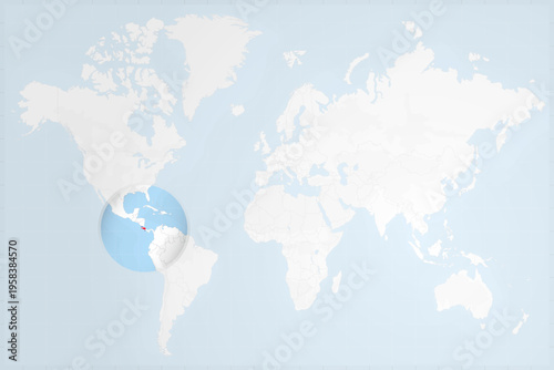 Costa Rica Map with Flag in Magnifying Glass on World Map Background