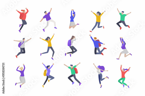 Isometric illustration of diverse people joyfully jumping and celebrating together